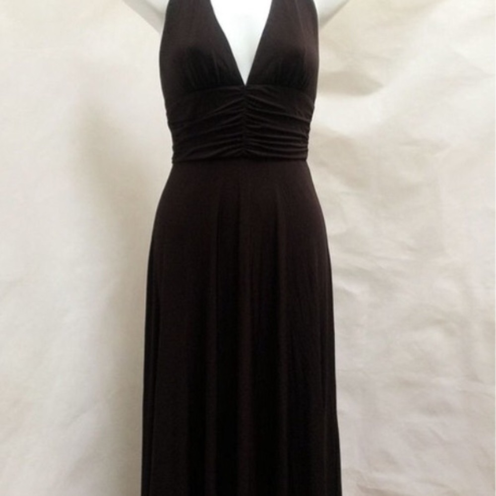 BCBGMaxAzria Brown Halter Asymmetric Kerchief Hem